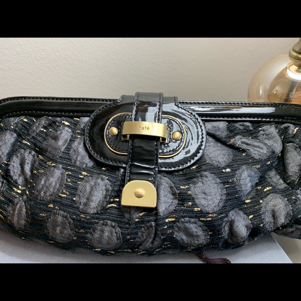 Rafe New York fabric and patent evening clutch